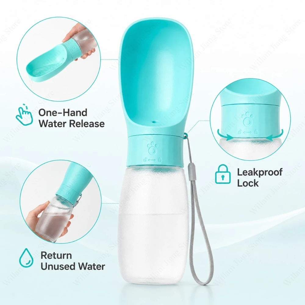 Bouteille d’eau 2-en-1 pour chien et chat – Anti-fuite